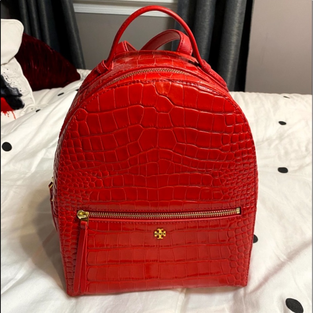 Tory Burch Croc Skin Backpack